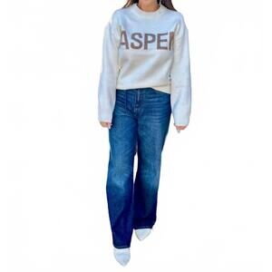 NEW ENGLISH FACTORY aspen long sleeve letter sweater in white